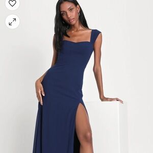Lulu's Blue Slit Maxi Gown